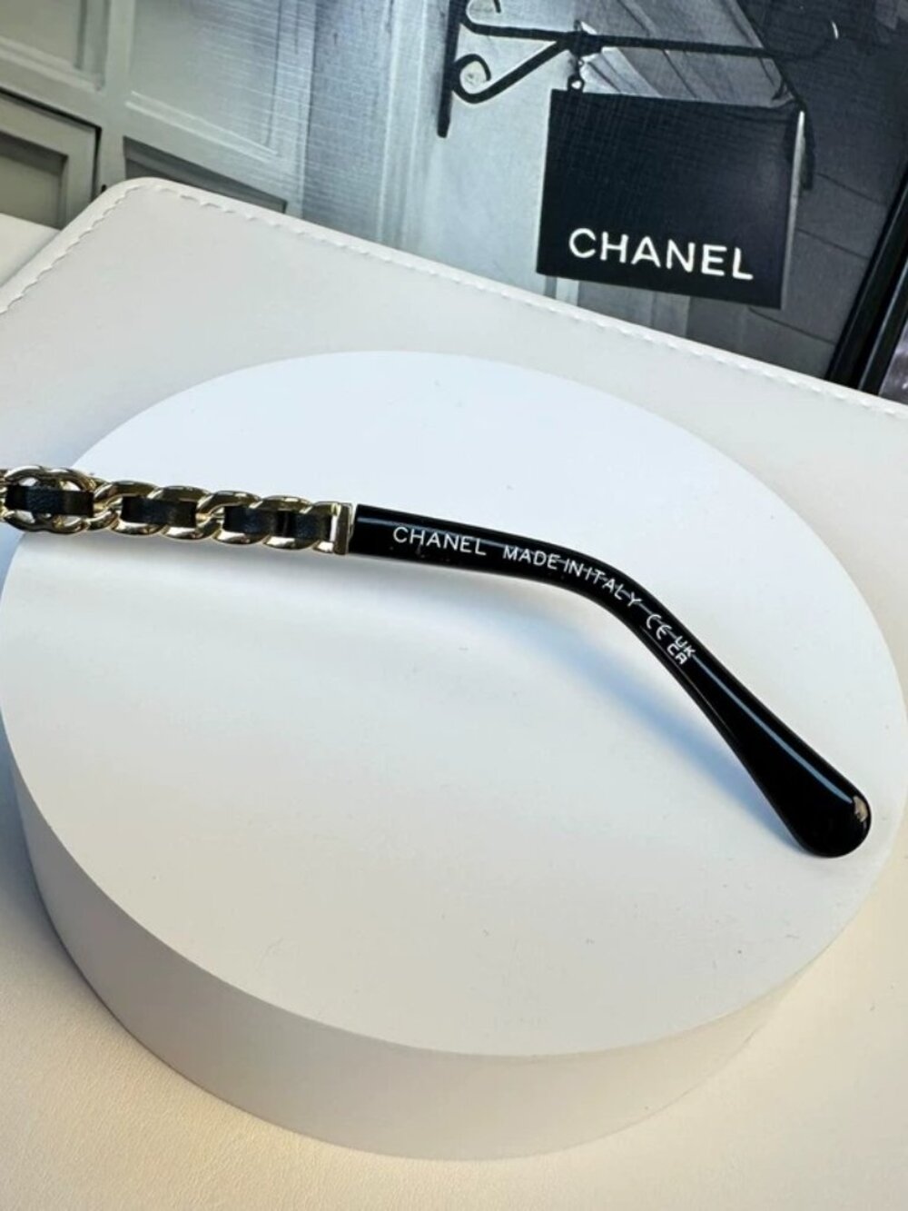CHANEL Black Leather Chain Square Sunglasses CH0759 NWT Authentic - Picture 8 of 8